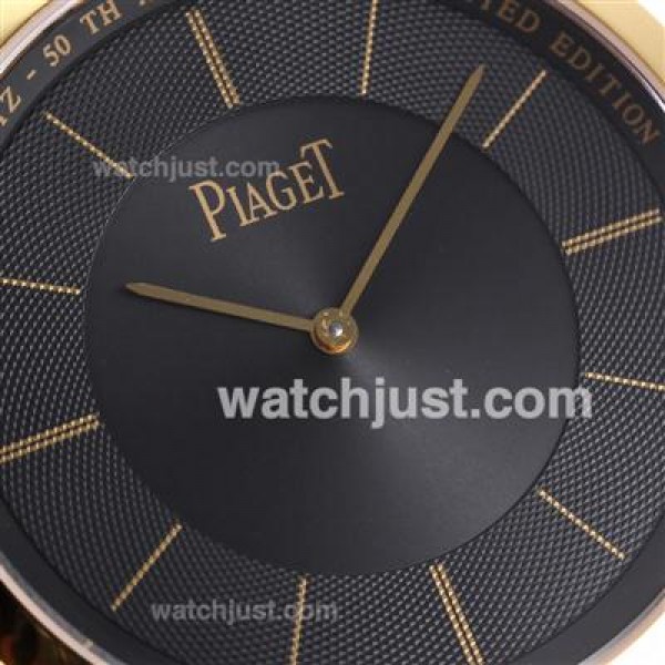 Piaget Altiplano Swiss ETA Movement Gold Case Stick Markers with Black Dial-Leather Strap
