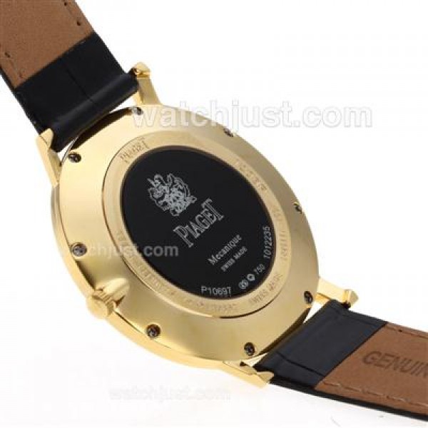 Piaget Altiplano Swiss ETA Movement Gold Case Stick Markers with Black Dial-Leather Strap