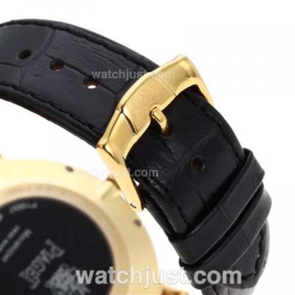 Piaget Altiplano Swiss ETA Movement Gold Case Stick Markers with Black Dial-Leather Strap