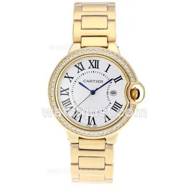Cartier Ballon bleu de Cartier Full Gold Diamond Bezel with White Dial