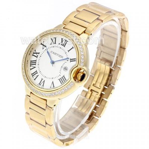 Cartier Ballon bleu de Cartier Full Gold Diamond Bezel with White Dial