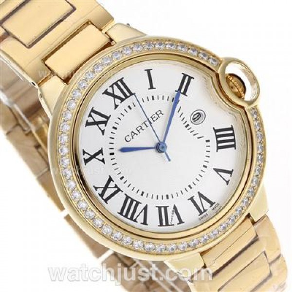 Cartier Ballon bleu de Cartier Full Gold Diamond Bezel with White Dial