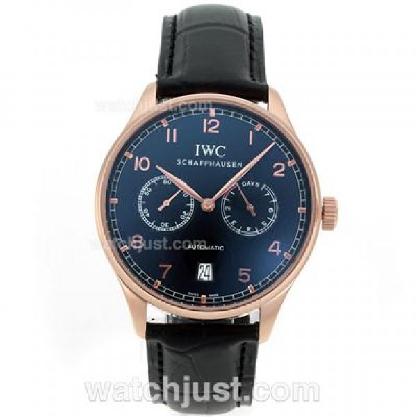 IWC Portuguese Working Power Reserve Automatic Rose Gold Case with Black Dial-Leather Strap