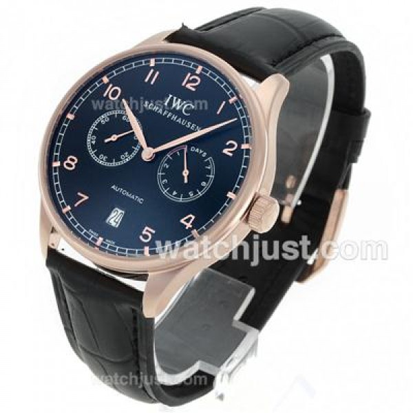 IWC Portuguese Working Power Reserve Automatic Rose Gold Case with Black Dial-Leather Strap