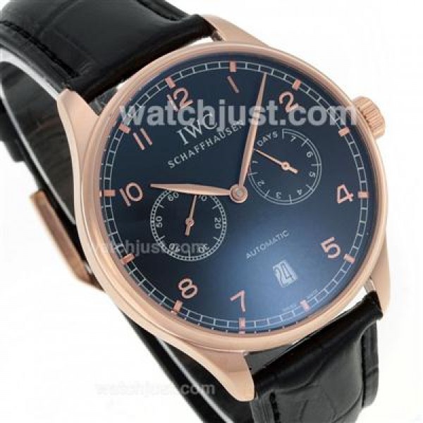 IWC Portuguese Working Power Reserve Automatic Rose Gold Case with Black Dial-Leather Strap