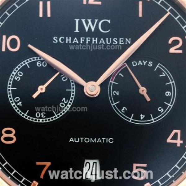 IWC Portuguese Working Power Reserve Automatic Rose Gold Case with Black Dial-Leather Strap
