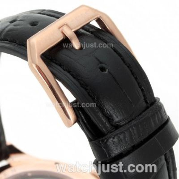 IWC Portuguese Working Power Reserve Automatic Rose Gold Case with Black Dial-Leather Strap