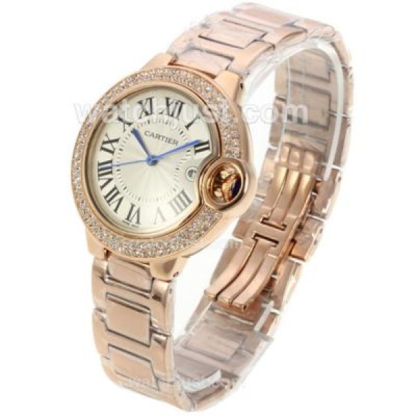 Cartier Ballon bleu de Cartier Full Rose Gold Case Diamond Bezel with White Dial