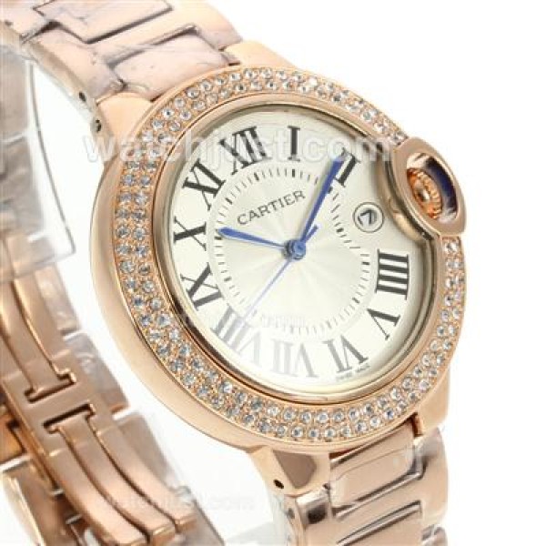 Cartier Ballon bleu de Cartier Full Rose Gold Case Diamond Bezel with White Dial