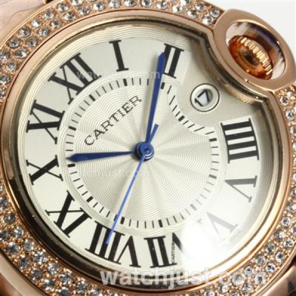 Cartier Ballon bleu de Cartier Full Rose Gold Case Diamond Bezel with White Dial