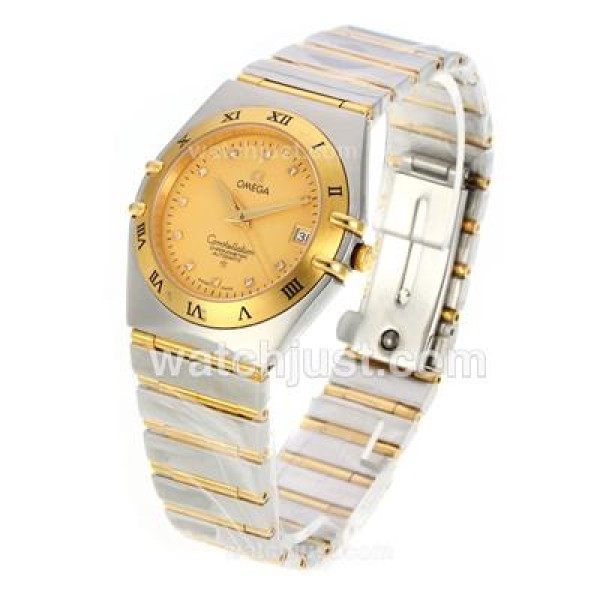 Omega Constellation Automatic Two Tone Diamond Markers with Golden Dial-18K Plated Gold Movement