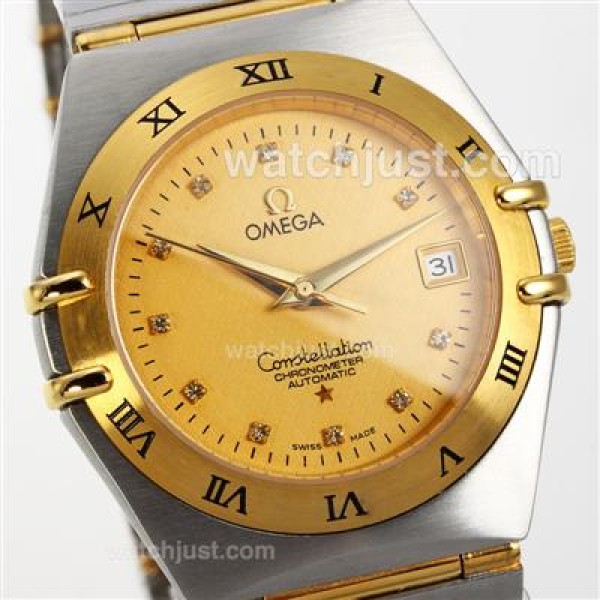 Omega Constellation Automatic Two Tone Diamond Markers with Golden Dial-18K Plated Gold Movement