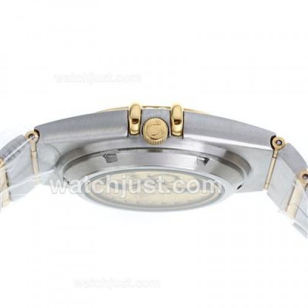 Omega Constellation Automatic Two Tone Diamond Bezel and Markers with Golden Dial-18K Plated Gold Movement