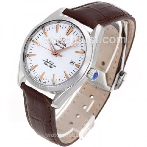 Omega Seamaster Automatic Rose Gold Markers with White Dial-Leather Strap