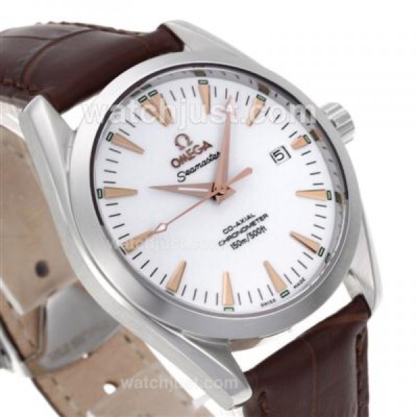 Omega Seamaster Automatic Rose Gold Markers with White Dial-Leather Strap