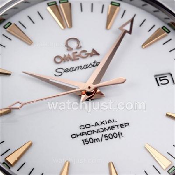 Omega Seamaster Automatic Rose Gold Markers with White Dial-Leather Strap