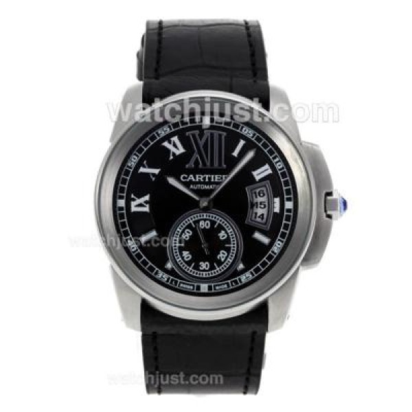 Cartier Calibre de Cartier Automatic with Black Dial-Leather Strap