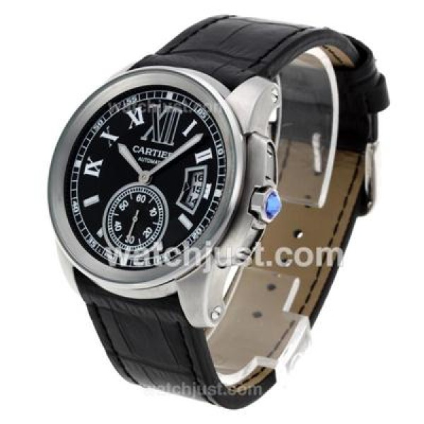 Cartier Calibre de Cartier Automatic with Black Dial-Leather Strap