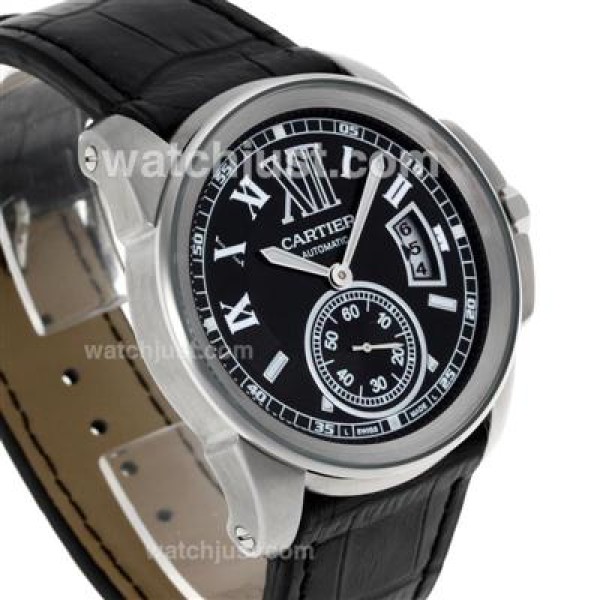 Cartier Calibre de Cartier Automatic with Black Dial-Leather Strap