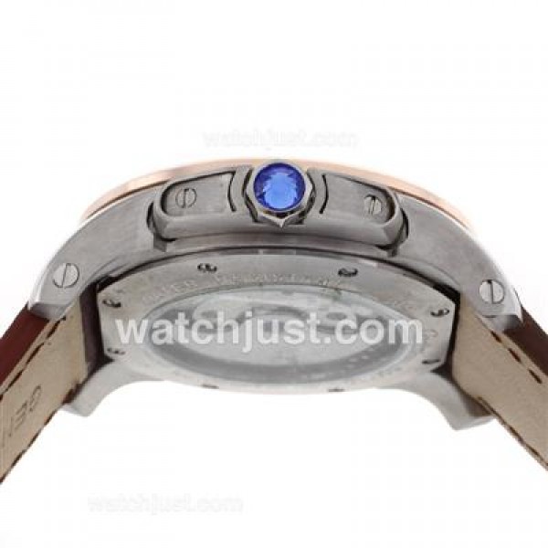 Cartier Calibre de Cartier Automatic Two Tone Case with White Dial-Leather Strap