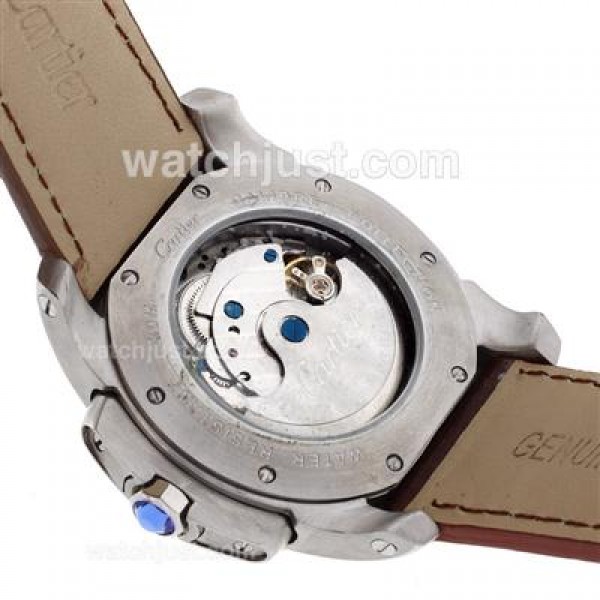 Cartier Calibre de Cartier Automatic Two Tone Case with White Dial-Leather Strap