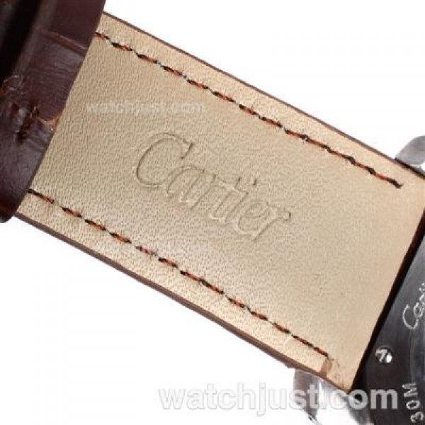 Cartier Calibre de Cartier Automatic Two Tone Case with White Dial-Leather Strap