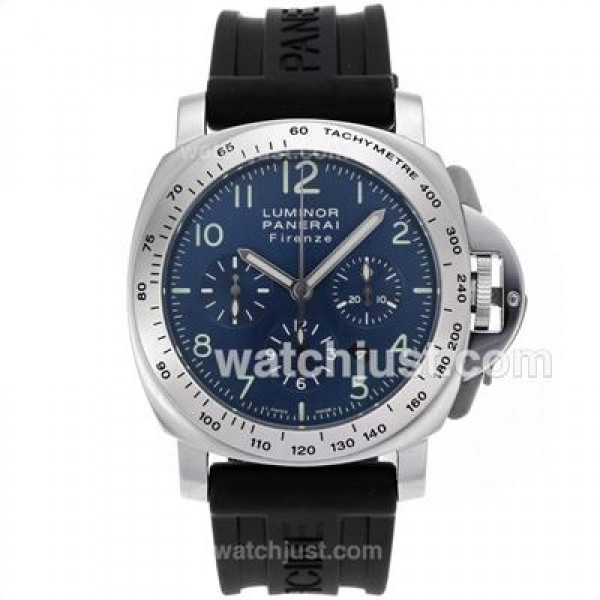Panerai Luminor Firenze Chronograph Swiss ETA Valjoux 7753 Movement with Blue Dial-Rubber Strap