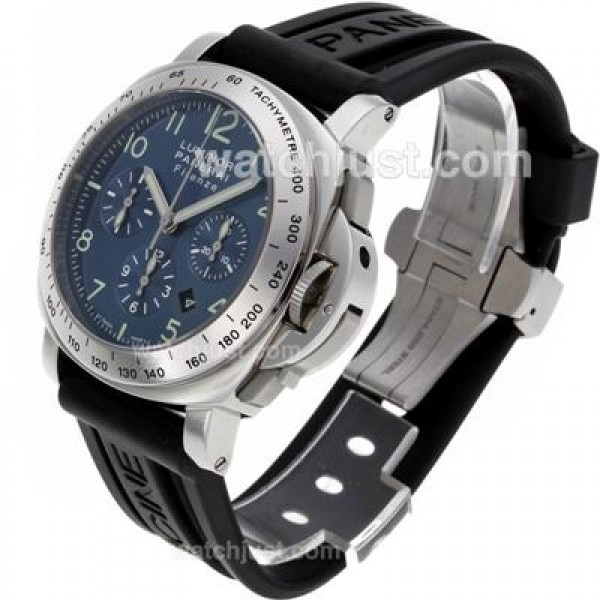 Panerai Luminor Firenze Chronograph Swiss ETA Valjoux 7753 Movement with Blue Dial-Rubber Strap