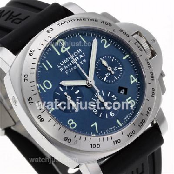 Panerai Luminor Firenze Chronograph Swiss ETA Valjoux 7753 Movement with Blue Dial-Rubber Strap
