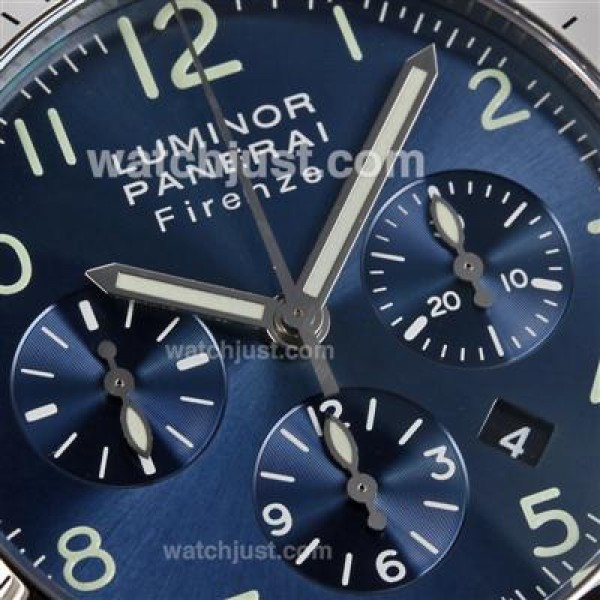 Panerai Luminor Firenze Chronograph Swiss ETA Valjoux 7753 Movement with Blue Dial-Rubber Strap