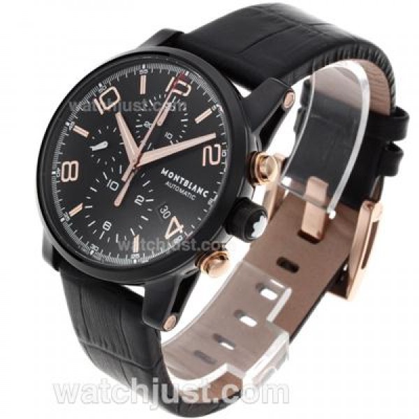 Montblanc Time Walker Chronograph Swiss Valjoux 7750 Movement PVD Case Rose Gold Markers with Black Dial-Leather Strap