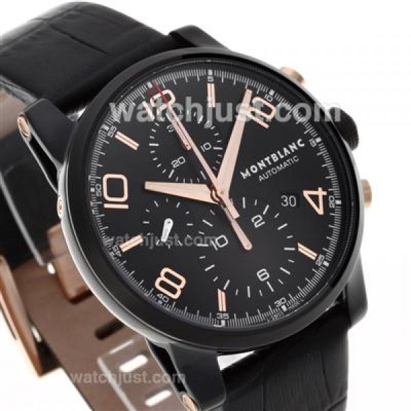 Montblanc Time Walker Chronograph Swiss Valjoux 7750 Movement PVD Case Rose Gold Markers with Black Dial-Leather Strap