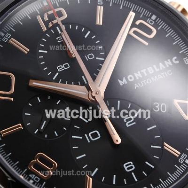 Montblanc Time Walker Chronograph Swiss Valjoux 7750 Movement PVD Case Rose Gold Markers with Black Dial-Leather Strap