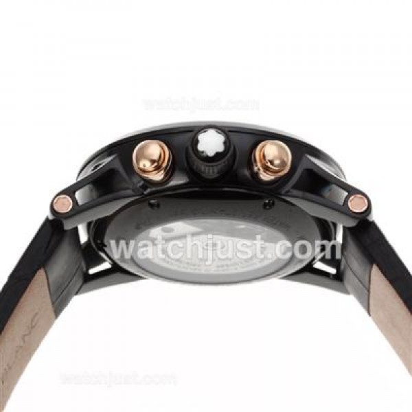 Montblanc Time Walker Chronograph Swiss Valjoux 7750 Movement PVD Case Rose Gold Markers with Black Dial-Leather Strap