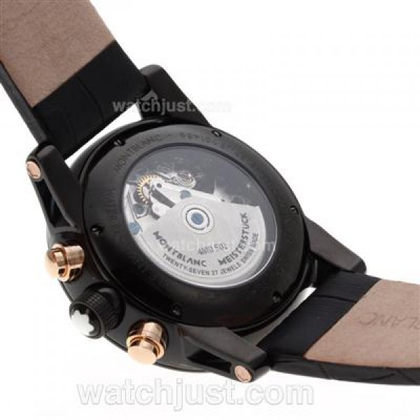 Montblanc Time Walker Chronograph Swiss Valjoux 7750 Movement PVD Case Rose Gold Markers with Black Dial-Leather Strap