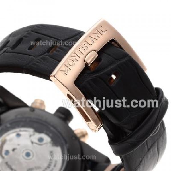 Montblanc Time Walker Chronograph Swiss Valjoux 7750 Movement PVD Case Rose Gold Markers with Black Dial-Leather Strap
