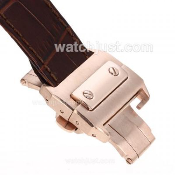 Cartier Brown Leather Strap with Rose Gold Deployment Buckle for Santos Version