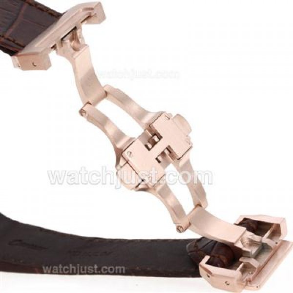 Cartier Brown Leather Strap with Rose Gold Deployment Buckle for Santos Version