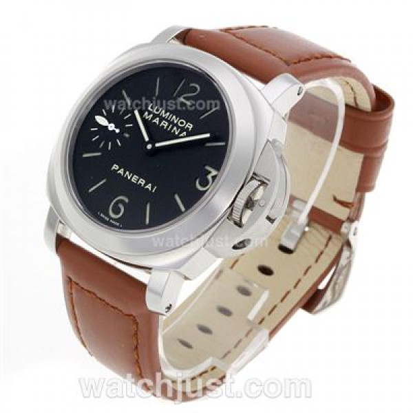 Panerai Luminor Marina Swiss Unitas 6497 Movement Swan Neck with Black Dial-Leather Strap