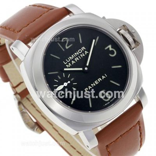Panerai Luminor Marina Swiss Unitas 6497 Movement Swan Neck with Black Dial-Leather Strap