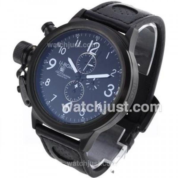 U-Boat Italo Fontana Working Chronograph PVD Case White Markers with Black Dial-Leather Strap