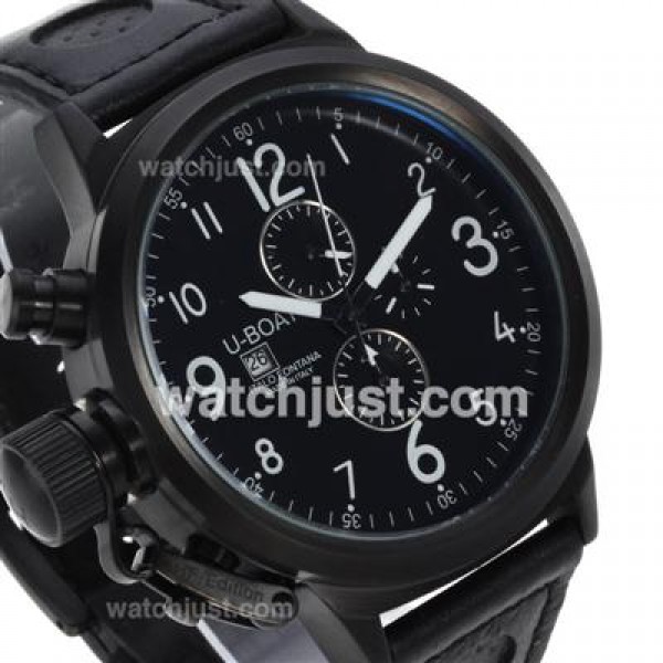 U-Boat Italo Fontana Working Chronograph PVD Case White Markers with Black Dial-Leather Strap