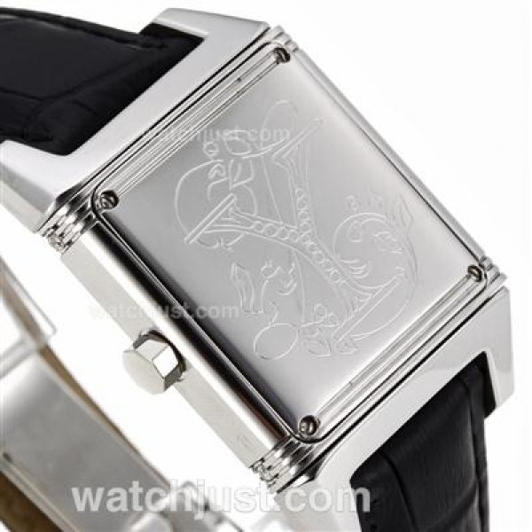Jaeger-Lecoultre Reverso Diamond Bezel with Black Dial-Leather Strap