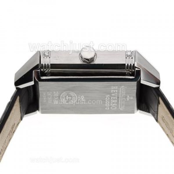 Jaeger-Lecoultre Reverso Diamond Bezel with Black Dial-Leather Strap