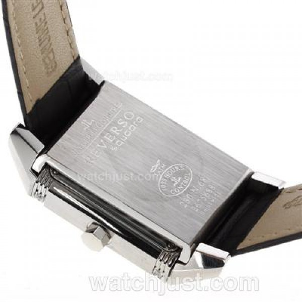 Jaeger-Lecoultre Reverso Diamond Bezel with Black Dial-Leather Strap