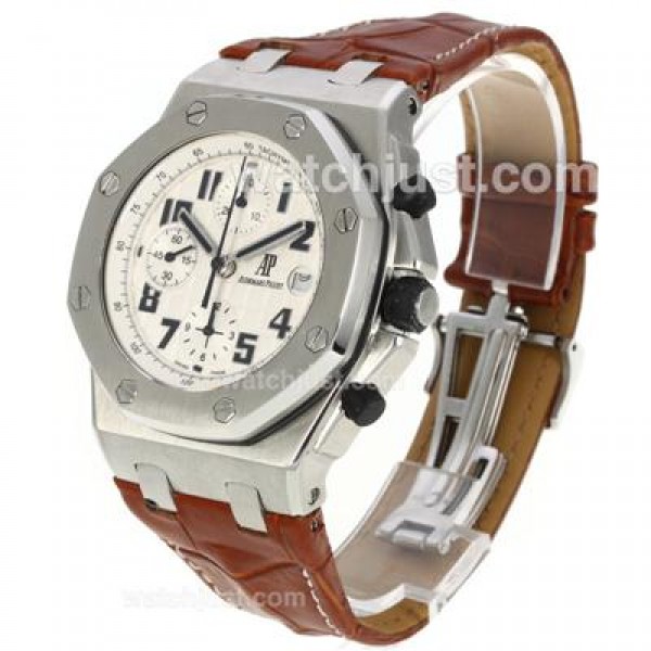 Audemars Piguet Royal Oak Offshore Chrono Swiss Valjoux 7750 Movement with White Checkered Dial-Brown Leather Strap