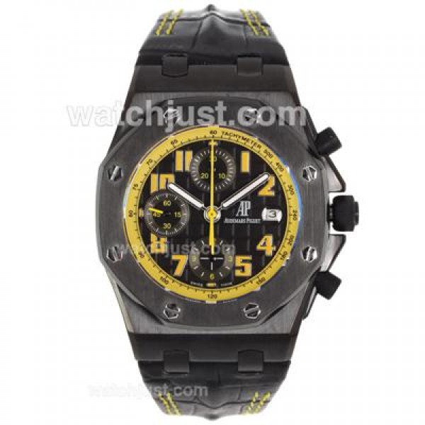 Audemars Piguet Royal Oak Offshore Chrono Swiss Valjoux 7750 Movement PVD Case with Black Checkered Dial-Black Leather St