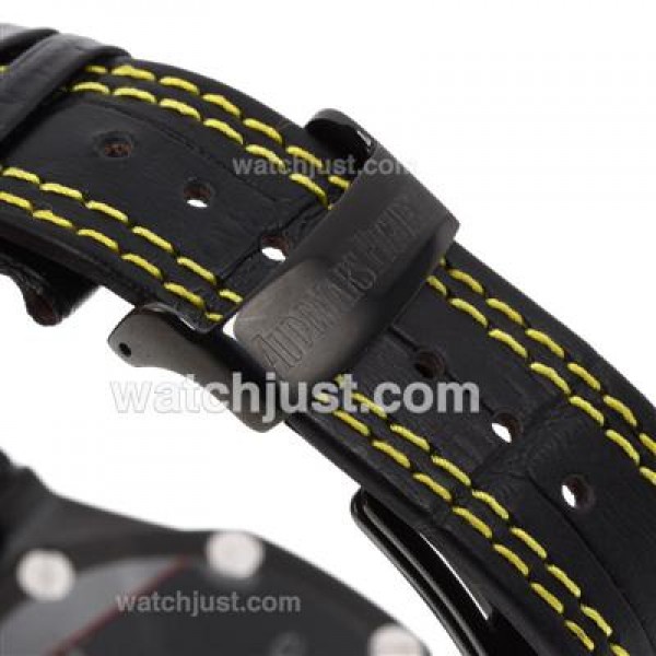Audemars Piguet Royal Oak Offshore Chrono Swiss Valjoux 7750 Movement PVD Case with Black Checkered Dial-Black Leather St