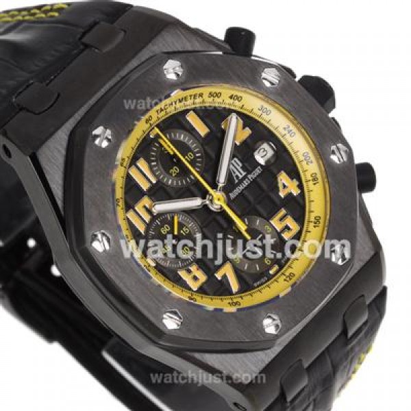 Audemars Piguet Royal Oak Offshore Chrono Swiss Valjoux 7750 Movement PVD Case with Black Checkered Dial-Black Leather St