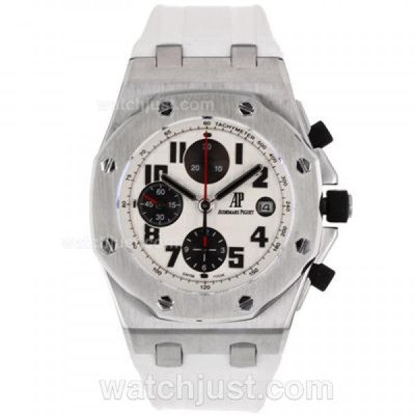 Audemars Piguet Royal Oak Offshore Chrono Swiss Valjoux 7750 Movement with White Checkered Dial-White Rubber Strap